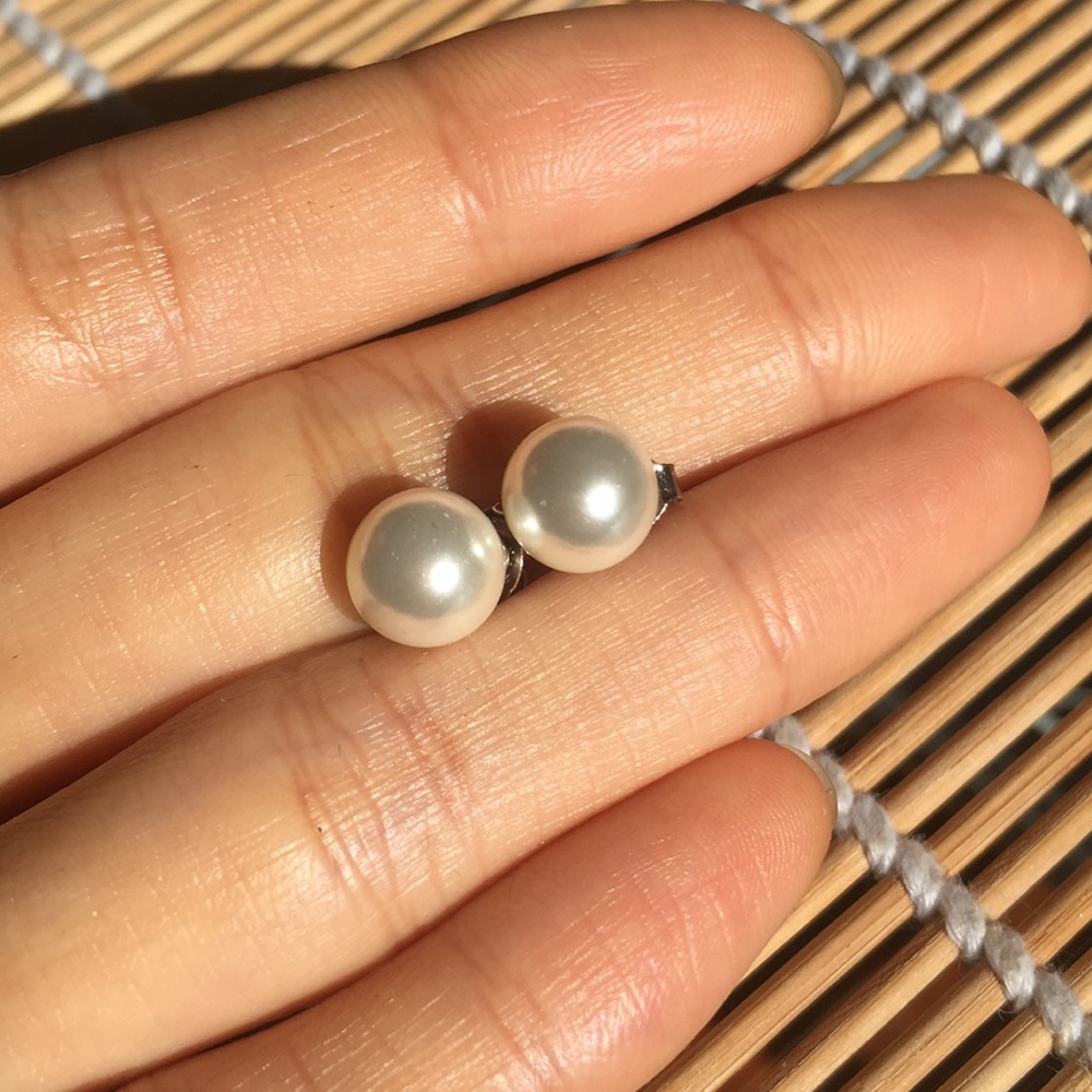 genuine white pearl ear studs 925 silver earrings